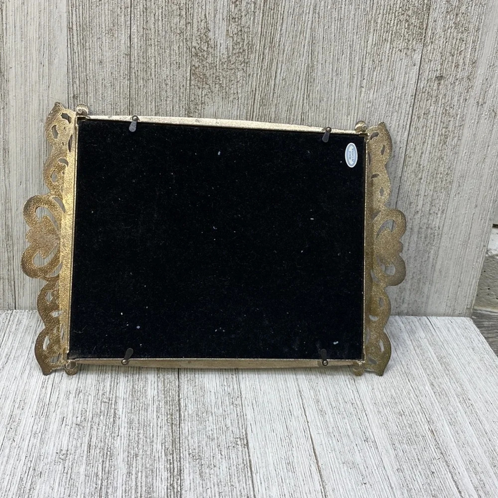 Vanity Silver Toned Rhinestone Crystal Vtg. Mirror Felt Antique - Picture 4 of 9